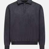 The RALPH LAUREN RRL Terry Quarter Zip Pullover Sweatshirt is a long-sleeve, vintage black quarter zip with a collar, ribbed cuffs and hem, displayed on a plain white background—an ideal travel pullover combining style and comfort.