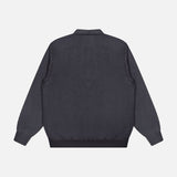 Back view of the RALPH LAUREN RRL Terry Quarter Zip Pullover Sweatshirt in dark gray, featuring long sleeves and ribbed cuffs, hem, and collar—evoking a vintage black sweatshirt style—displayed on a white background.