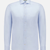 The ROBERT TALBOTT Reynolds Contemporary Cotton Linen Dress Shirt features a light blue hue, long sleeves, classic collar, and white buttons—perfect for business casual—shown on a plain white background.