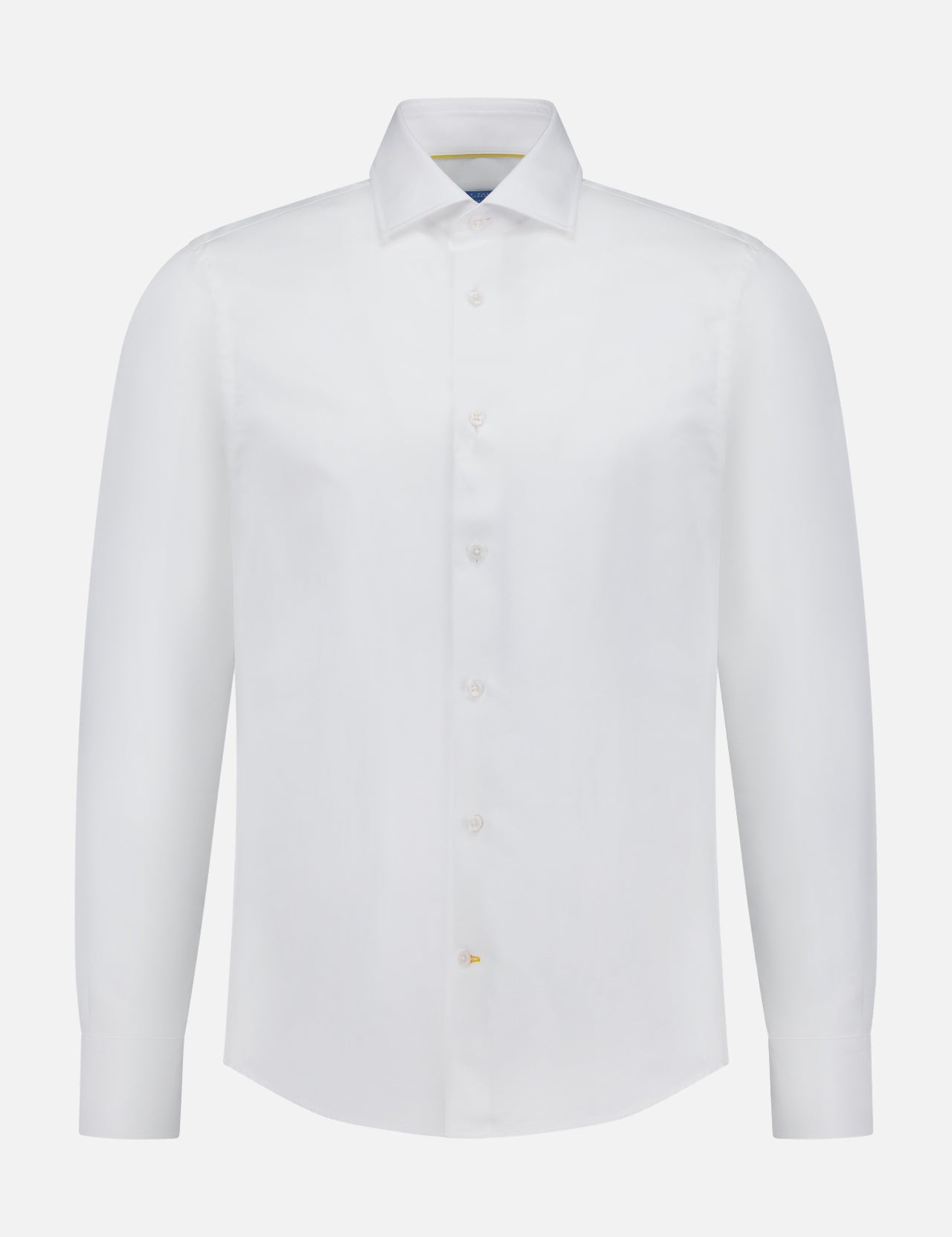 The ROBERT TALBOTT Reynolds Contemporary Cotton Linen Dress Shirt is a classic white, long-sleeve button-up with a timeless collar—ideal for business casual. Shown on a white background.