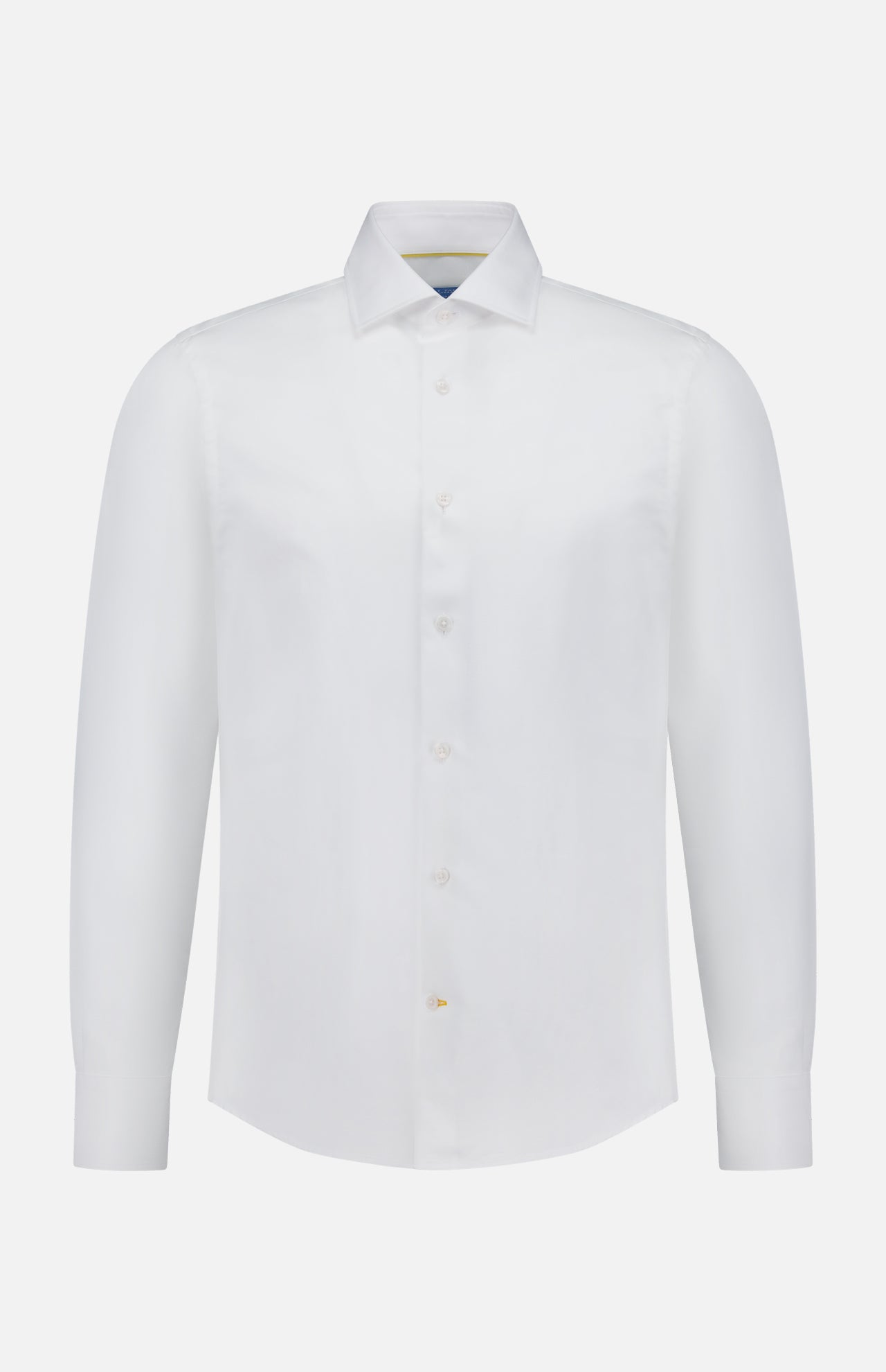 The ROBERT TALBOTT Reynolds Contemporary Cotton Linen Dress Shirt is a classic white, long-sleeve button-up with a timeless collar—ideal for business casual. Shown on a white background.