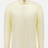 The ROBERT TALBOTT Reynolds Contemporary Cotton Linen Dress Shirt in butter yellow features long sleeves, a button-up front, and classic collar—ideal for stylish business casual looks, shown on a plain white background.