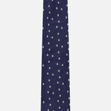 The ROBERT TALBOTT Robert Dollar Signs Tie, featuring a navy silk fabric with evenly spaced small white dollar signs in a repeating pattern, is showcased on a plain white background.