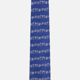 Discover the Robert Grawlix Tie by ROBERT TALBOTT—a luxurious blue silk necktie adorned with a playful grawlix print of white cartoon symbols, including exclamation marks, question marks, pound signs, and spirals, artfully arranged in orderly rows for a sophisticated yet whimsical statement.