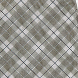 Close-up of the Azana Mesh Plaid Skirt by RONNY KOBO, showing gray, brown, and white plaid with thin blue lines in a diagonal pattern. Slight folds at the top right add texture—ideal for a chic office look.