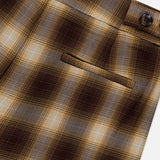 Close-up of the Hayes Plaid Straight Leg Pant by RONNY KOBO, showcasing its straight-leg silhouette with a high-rise waist, detailed back pocket, and buttoned waistband. The soft fabric features a subtle faded plaid pattern and refined tailoring for a classic finish.