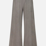 The Moni Stripe Pull-on Pant by RONNY KOBO features a wide-leg silhouette with gray stripes and an elasticized waistline, crafted from lightweight fabric and showcased against a plain white background.