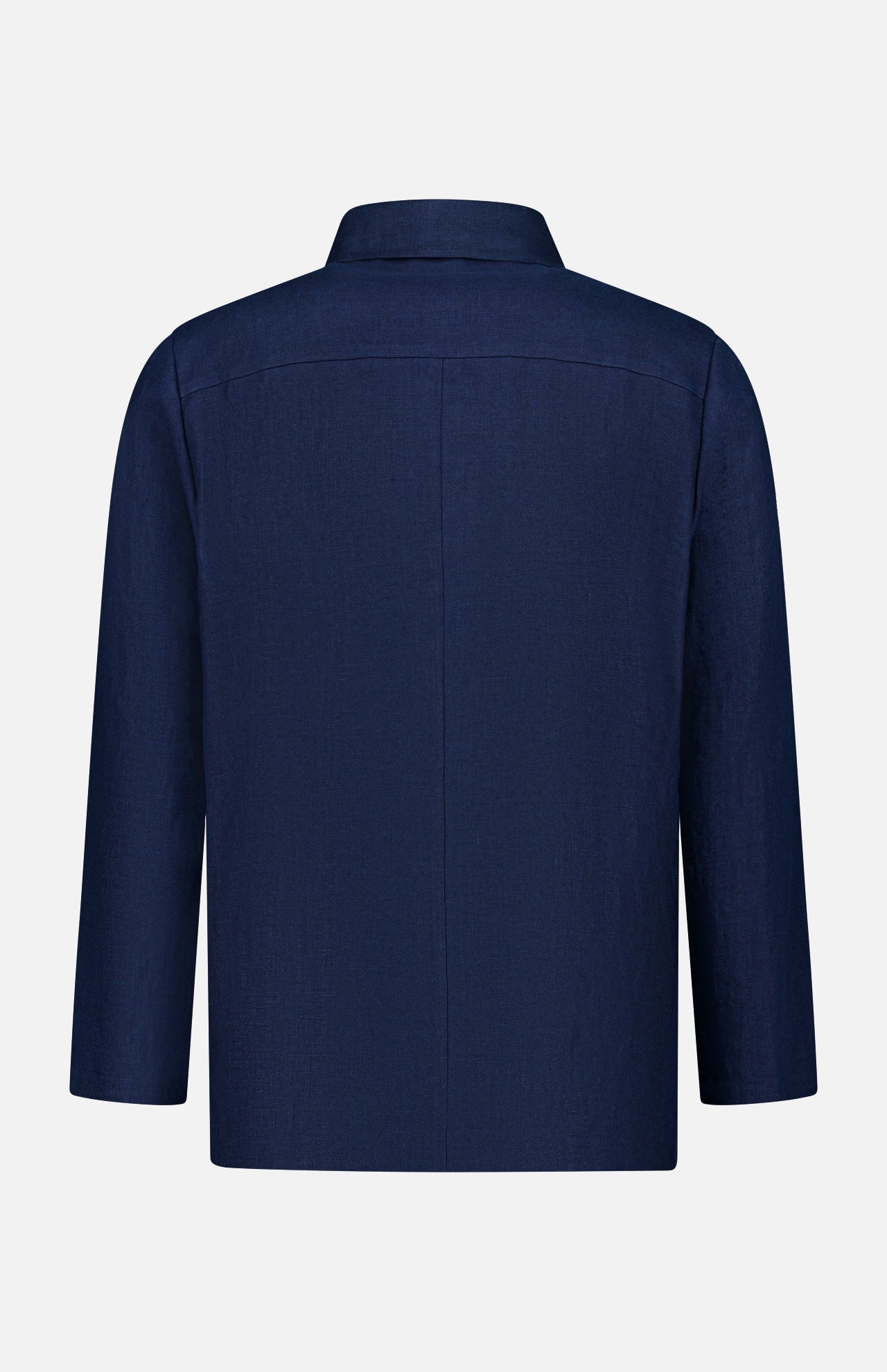 The SARTORIO Linen Flap Pocket Overshirt is displayed from the back, showcasing long sleeves, a straight hem, and a classic collar against a plain light background.