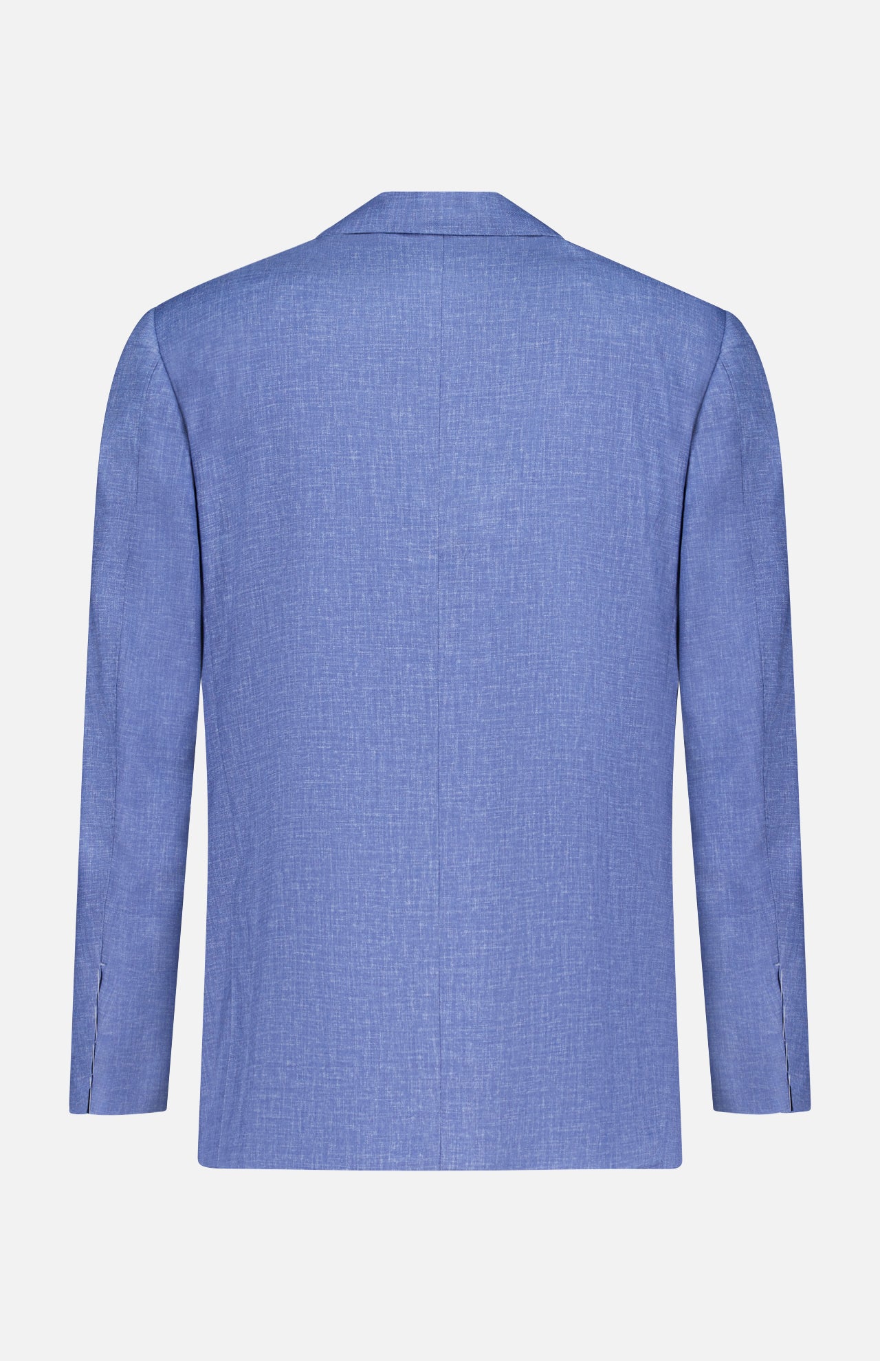 The SARTORIO Virgin Wool Single-breasted Sportcoat for men is shown from the back in light blue, featuring a subtle textured pattern, long sleeves, and a tailored fit.