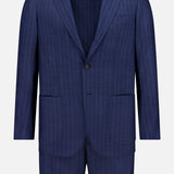 The SARTORIO Pinstripe Wool Suit, made in Italy, features a single-breasted jacket with notched lapels and two front pockets plus matching trousers, all displayed on a plain white background.