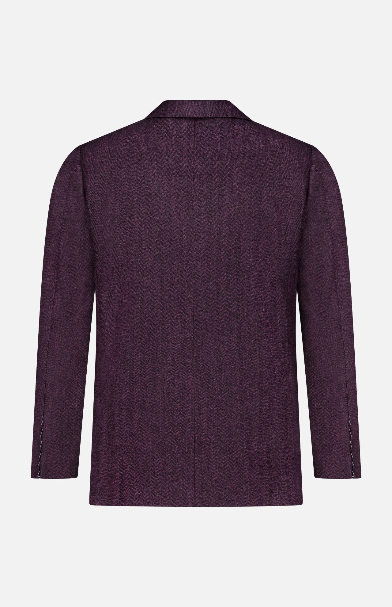 A back view of the SARTORIO Wool Herringbone Sportcoat in purple, featuring a straight hem and a visible center seam, displayed against a plain white background.