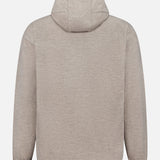 Back view of the SEASE Drone Hooded Pullover in light beige, featuring long sleeves, black-trimmed cuffs and hem, and a clean design with no visible logos or patterns. Expertly crafted in Italy from virgin wool, this pullover is displayed against a plain white background.