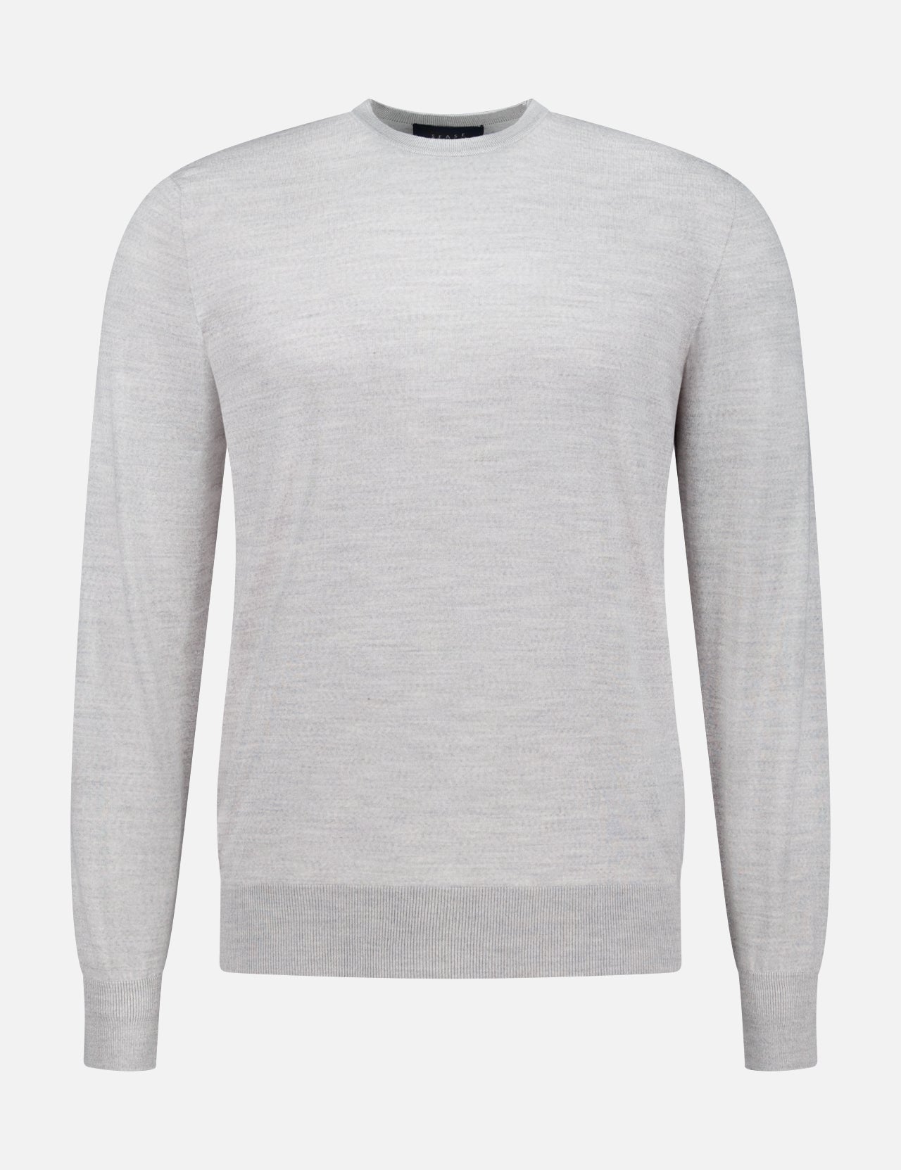 The Lasca Long Sleeve Sweater by SEASE is shown in light gray on a plain white background, displayed from the front with no visible branding or patterns. Exemplifying classic Italian knitwear style, this refined sweater offers understated elegance and exceptional comfort.