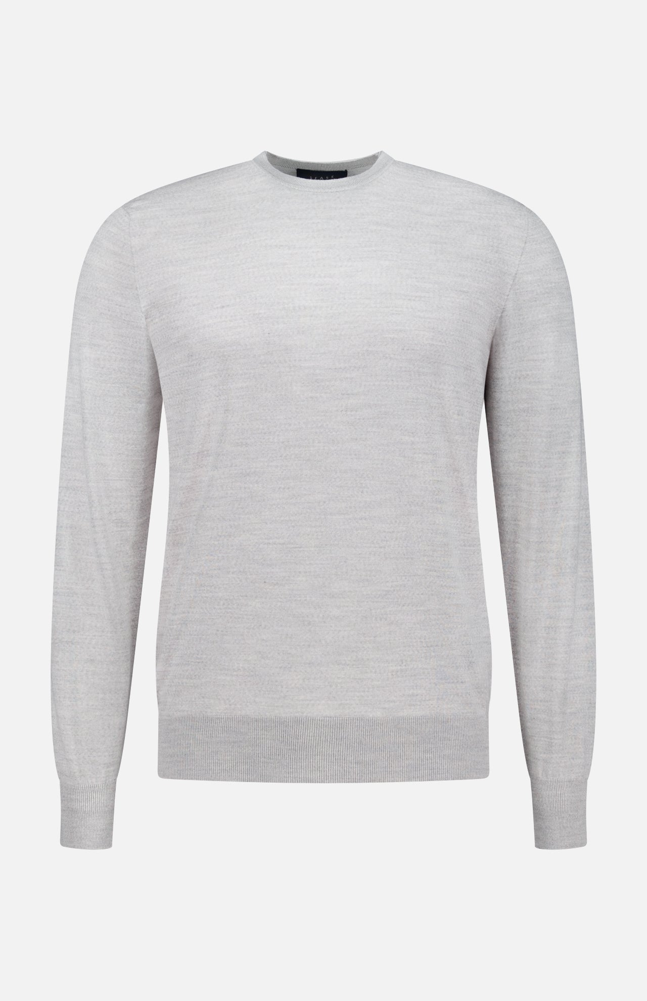 The Lasca Long Sleeve Sweater by SEASE is shown in light gray on a plain white background, displayed from the front with no visible branding or patterns. Exemplifying classic Italian knitwear style, this refined sweater offers understated elegance and exceptional comfort.