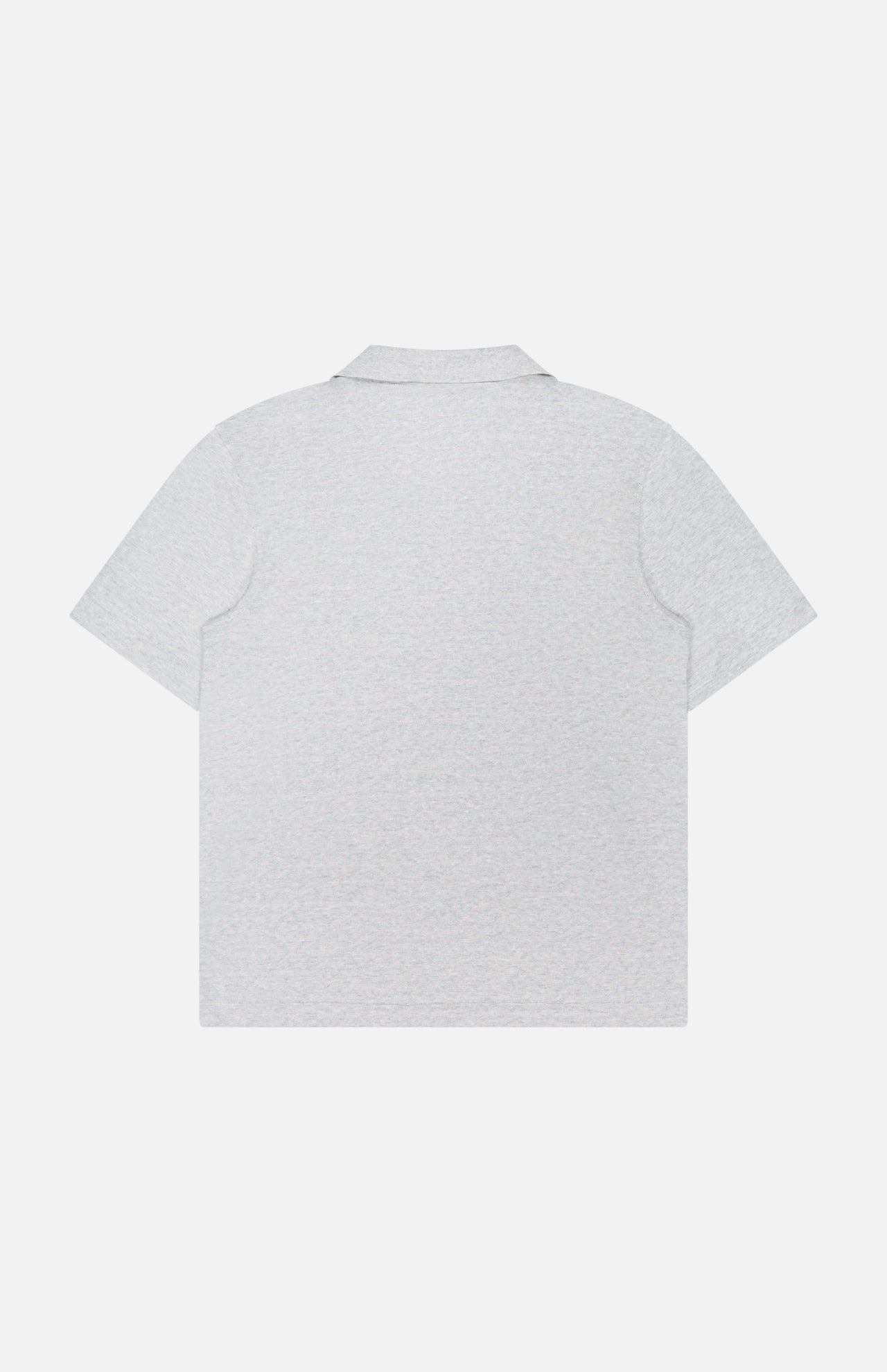 The SEASE Linen Pocket Polo Shirt, shown from the back against a white background, is a light grey polo featuring a Johnny collar and crafted from a linen-blend fabric.