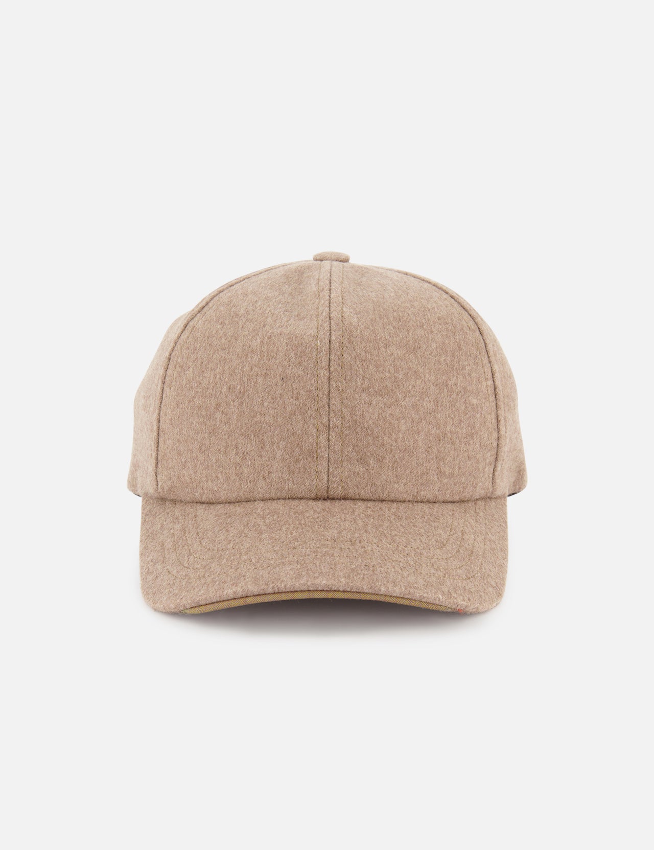 The SEASE Sease Cashmere Cap, a beige pure cashmere baseball hat made in Italy, is displayed against a plain white background and viewed from the front.