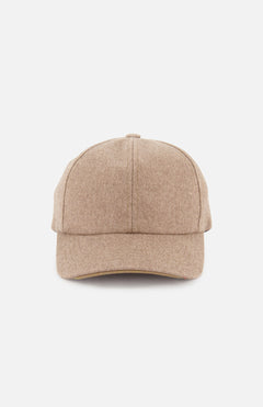 The SEASE Sease Cashmere Cap, a beige pure cashmere baseball hat made in Italy, is displayed against a plain white background and viewed from the front.