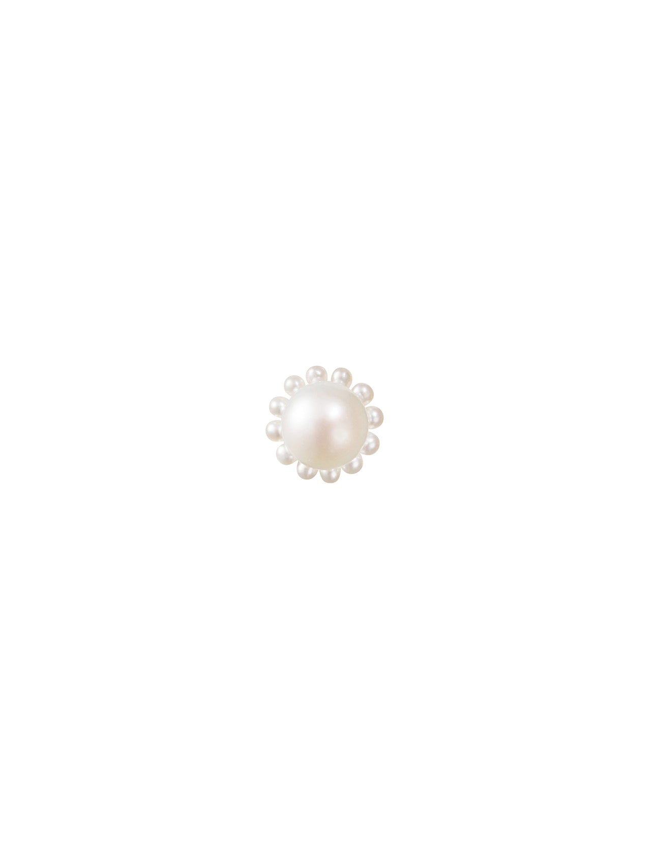 The Petite Jeanne Earrings by SOPHIE BILLE BRAHE feature a single round freshwater pearl encircled by smaller pearls in a delicate design, set in 14k yellow gold as an elegant stud earring.