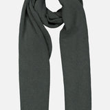 A DORIANI Cashmere Knit Scarf in dark gray is laid flat on a white background, with one end looped over itself in a simple twist.