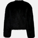 Back view of the black Samara Short Fox-like Jacket by Stand Studio made of faux fur.