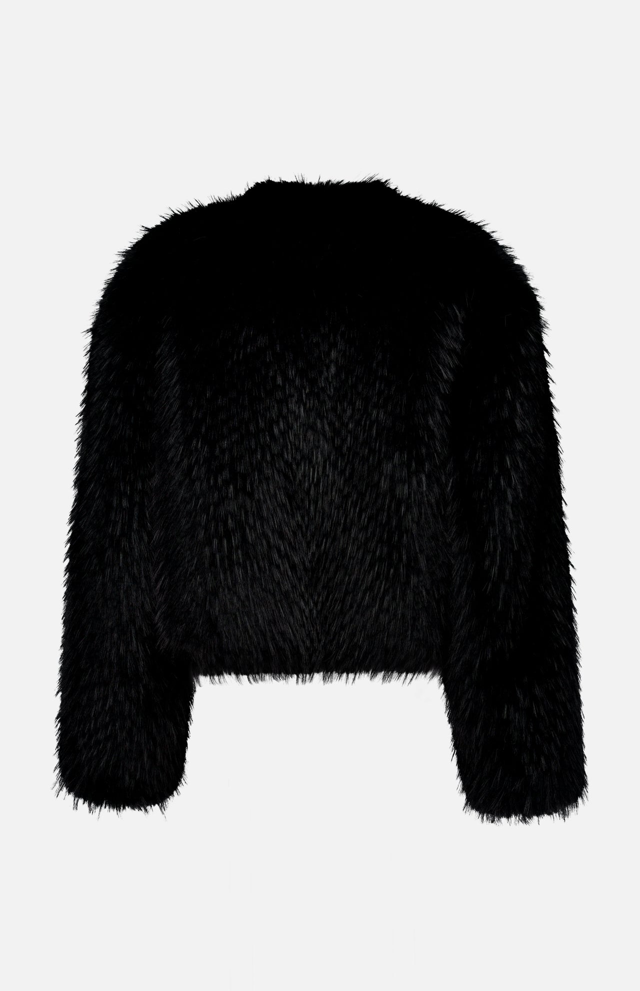 Back view of the black Samara Short Fox-like Jacket by Stand Studio made of faux fur.