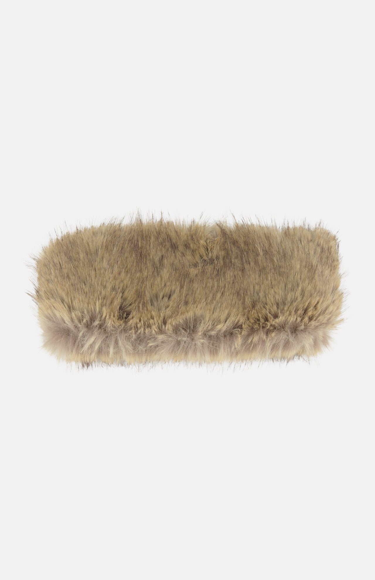 Rectangular beige faux fur Zephyra Faux Fur Headband by Stand Studio.