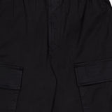Close-up of STONE ISLAND Drawstring Cargo Trouser Pant in black, featuring an elastic waistband and two large flap pockets on each thigh, shown against a white background.