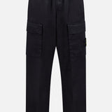 The STONE ISLAND Drawstring Cargo Trouser Pant features an elastic waistband, two large side pockets, and a relaxed fit, shown here in black against a plain white background.