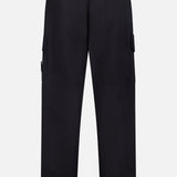 Back view of the STONE ISLAND Drawstring Cargo Trouser Pant in black, featuring an elastic waistband, two side cargo pockets, and a single back pocket, shown against a plain white background.