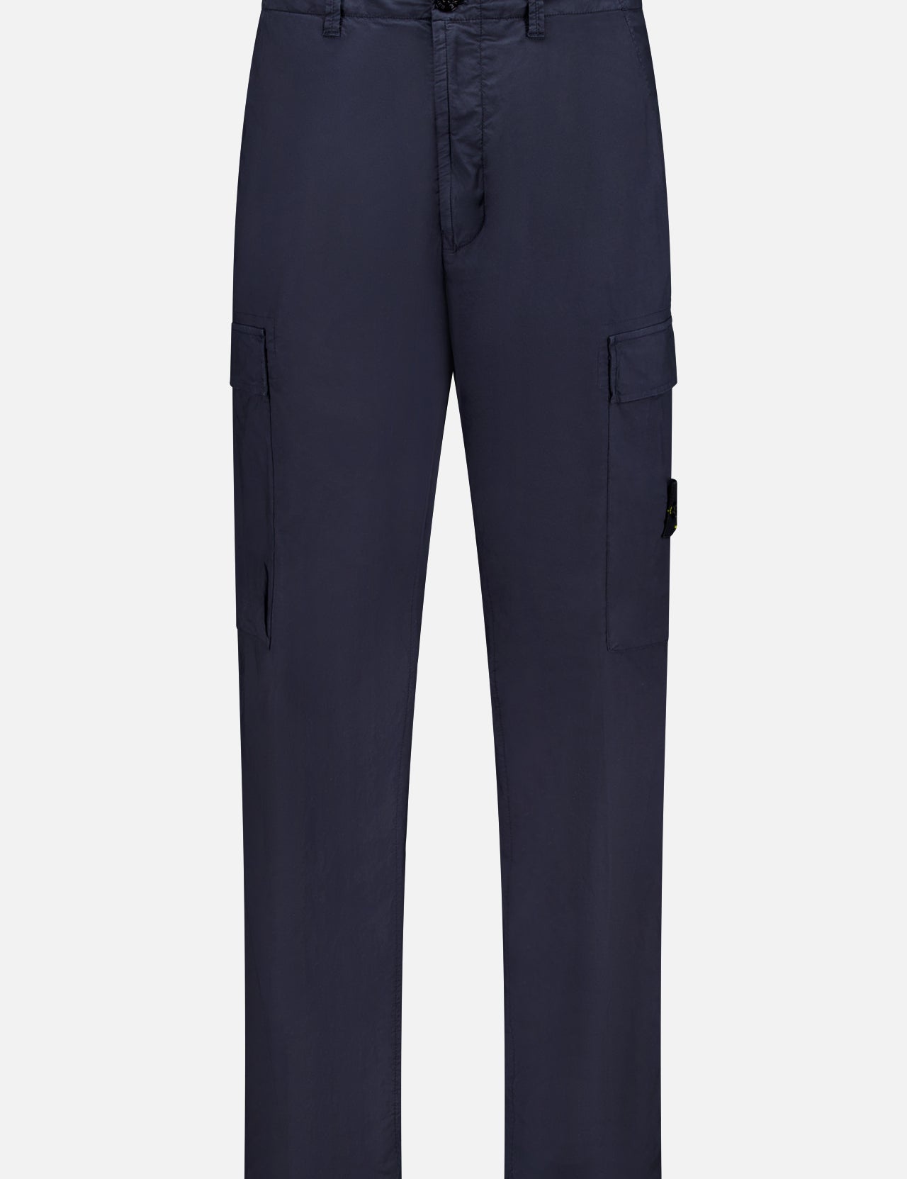 STONE ISLAND Cargo Trouser Pants in navy blue, featuring a straight-leg fit with side and flap cargo pockets on each thigh—an essential men’s sportswear piece, displayed on a plain white background.
