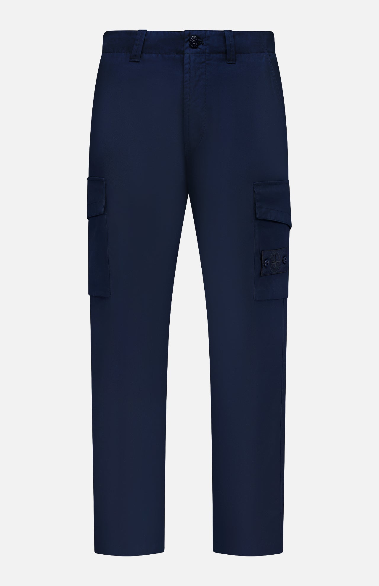 STONE ISLAND Ghost Cargo Trouser Pants in navy blue, featuring two side cargo pockets and belt loops—a stylish upgrade for any men’s sportswear collection. Displayed on a plain white background.