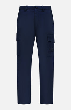 STONE ISLAND Ghost Cargo Trouser Pants in navy blue, featuring two side cargo pockets and belt loops—a stylish upgrade for any men’s sportswear collection. Displayed on a plain white background.