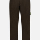STONE ISLAND Regular-Fit Corduroy Trouser Pants in dark brown feature a straight-leg cut, belt loops, button and zip closure, plus a black patch with the iconic yellow and green logo—ideal for men's designer sportswear fans.