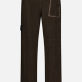 Back view of STONE ISLAND Regular-Fit Corduroy Trouser Pants in brown, featuring a right patch pocket, waistband belt loop, and side black label—a stylish pick for men’s designer sportswear fans.