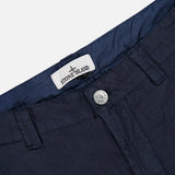 Close-up of the waistband of Stone Island Regular-Fit Trousers, featuring a button closure and a brand label.