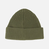 A STONE ISLAND Ribbed Wool Beanie in military green, featuring a folded brim, is shown against a white background.