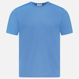 The SUNSPEL Classic Short Sleeve T-shirt in light blue cotton features a crew neckline and is displayed on a white background. Made in England.