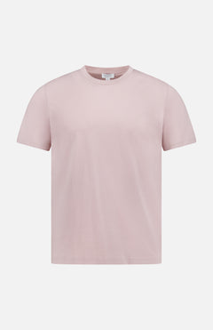 The SUNSPEL Classic Short Sleeve T-Shirt in pale pink is made from 100% cotton, features a crew neckline, short sleeves, and is shown on a white background with no visible logos or designs.