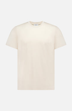 The SUNSPEL Classic Short Sleeve T-Shirt, made in Portugal from cotton, features a crew neck and comes in off-white or cream. Displayed against a white background.
