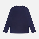 The SUNSPEL Long Sleeve Classic T-Shirt in plain navy, made from 100% cotton, is displayed from the back with long sleeves, laid flat on a white background.