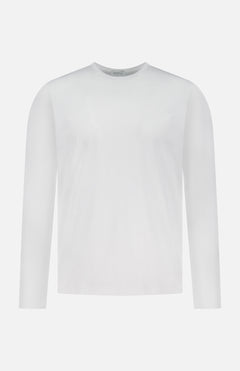 The SUNSPEL Long Sleeve Classic T-Shirt, crafted from white cotton in England, is shown against a light gray background.