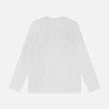 The SUNSPEL Long Sleeve Classic T-Shirt, plain white, is displayed flat with the back side up against a white background.