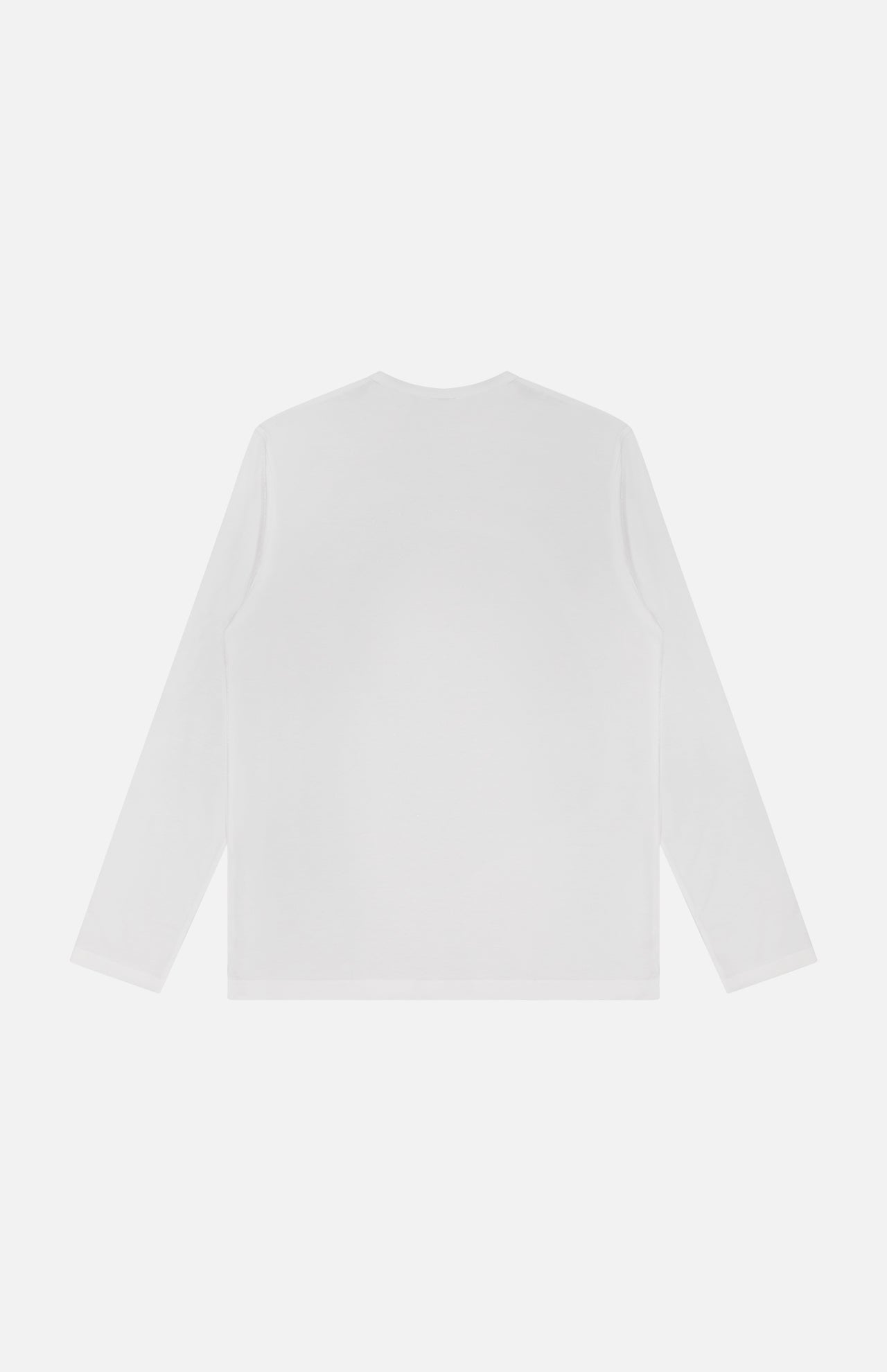 The SUNSPEL Long Sleeve Classic T-Shirt, plain white, is displayed flat with the back side up against a white background.