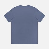 The SUNSPEL Short Sleeve Classic T-Shirt in blue is shown flat, back side up, on a white background, highlighting its soft cotton fabric and crew neck design.
