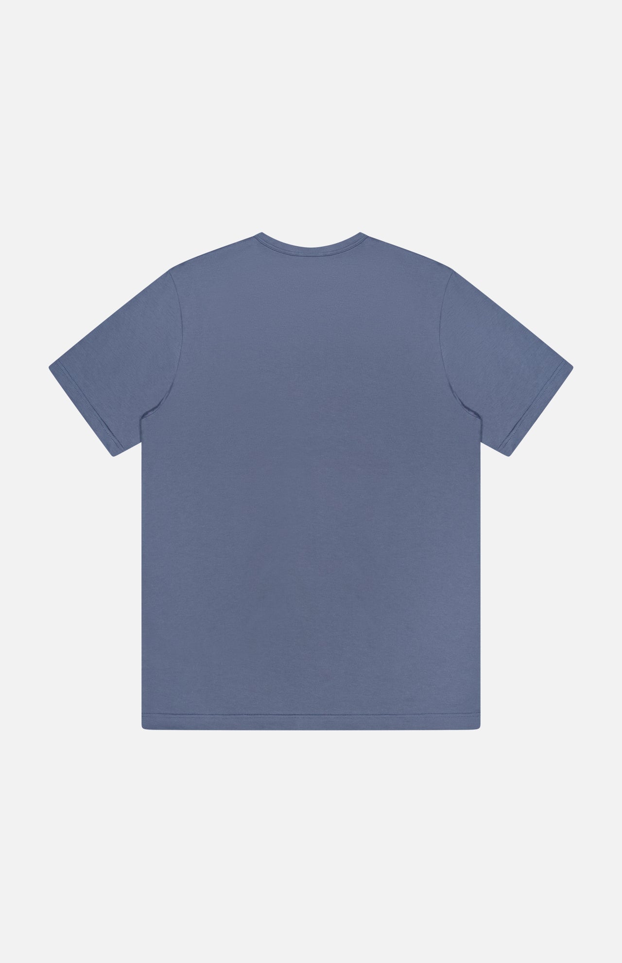 The SUNSPEL Short Sleeve Classic T-Shirt in blue is shown flat, back side up, on a white background, highlighting its soft cotton fabric and crew neck design.