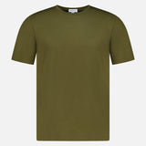The SUNSPEL Short Sleeve Classic T-Shirt, crafted in England from 100% cotton in plain dark green, is displayed on a white background.
