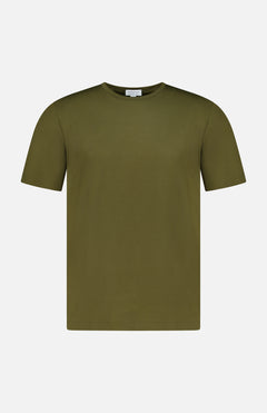 The SUNSPEL Short Sleeve Classic T-Shirt, crafted in England from 100% cotton in plain dark green, is displayed on a white background.