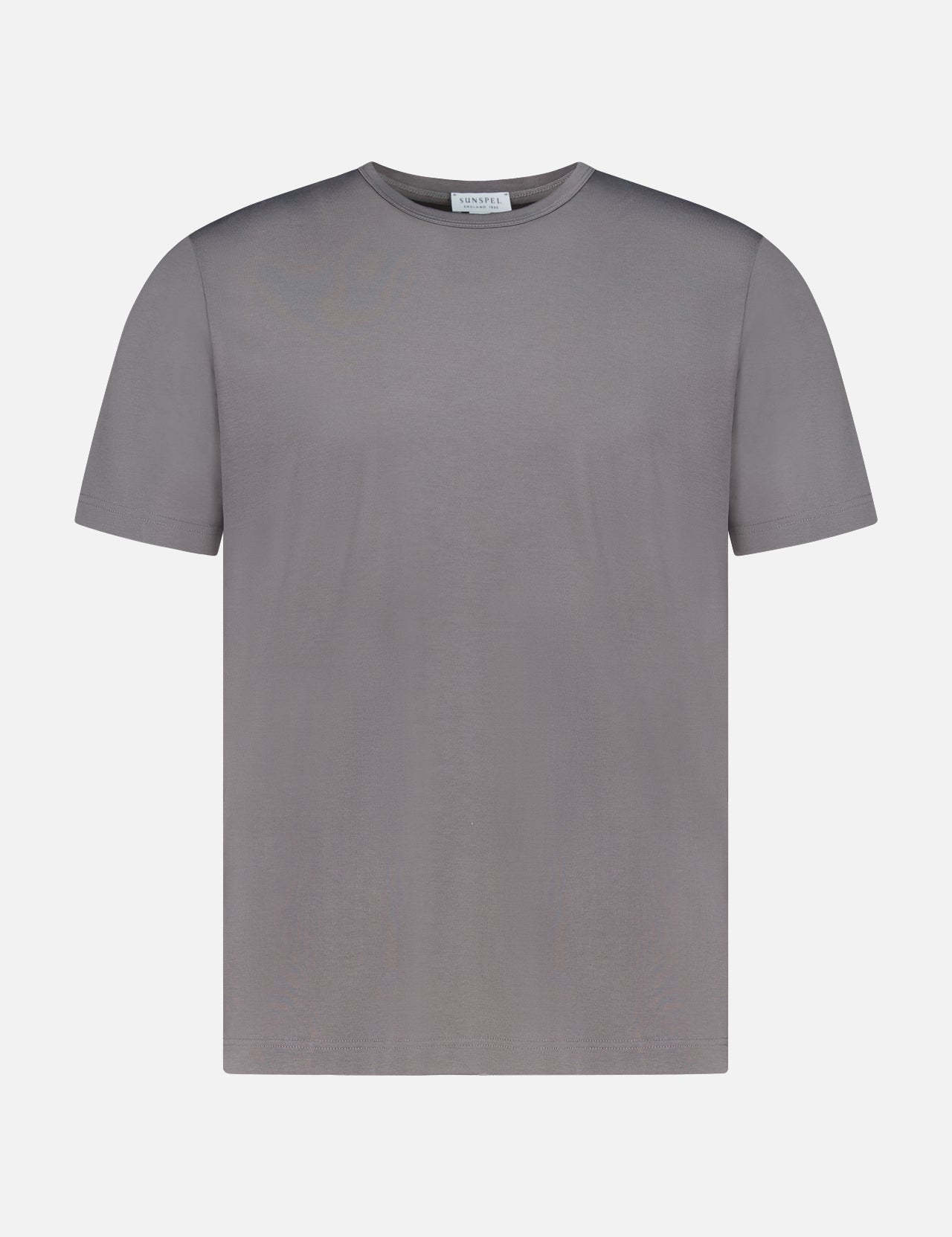 The SUNSPEL Short Sleeve Classic T-Shirt is displayed against a white background. Made in England from 100% cotton, this t-shirt features a plain, short-sleeved design in classic grey.