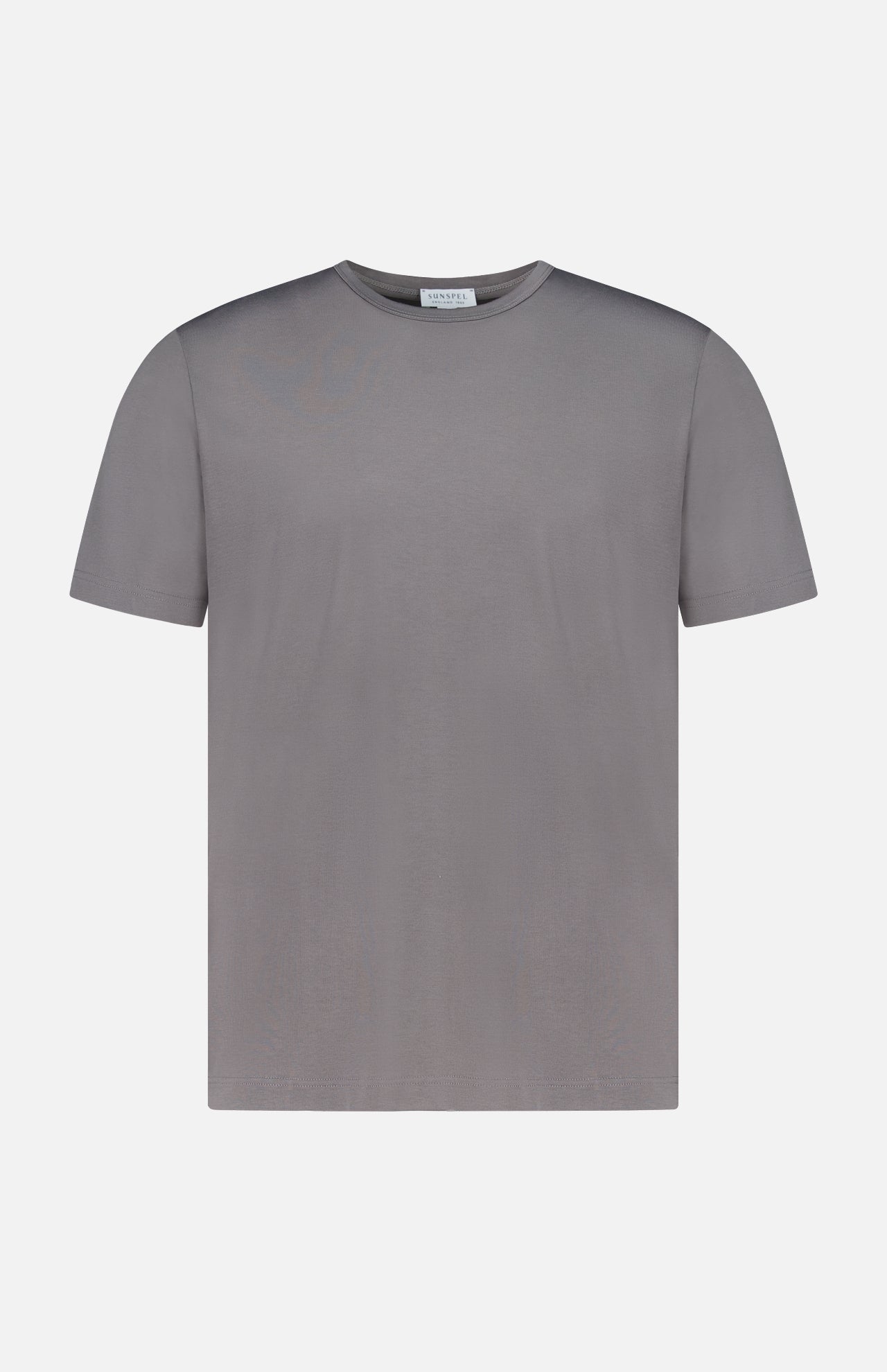 The SUNSPEL Short Sleeve Classic T-Shirt is displayed against a white background. Made in England from 100% cotton, this t-shirt features a plain, short-sleeved design in classic grey.