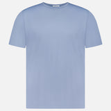 The SUNSPEL Short Sleeve Classic T-Shirt is presented against a white background. Crafted in England from light blue cotton, this plain tee delivers timeless style and comfort.